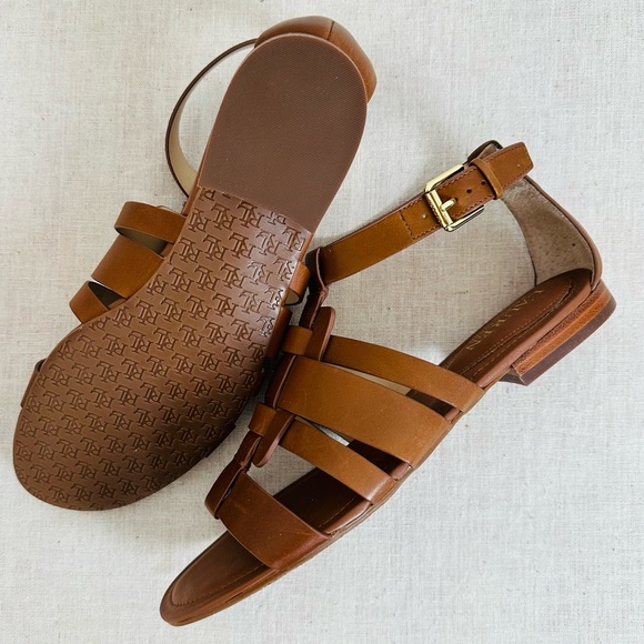New Ralph Lauren Elianna brown calfskin leather ankle strap woven sandals - Picture 9 of 9